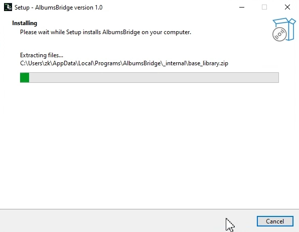 Setup wizard: installation in progress