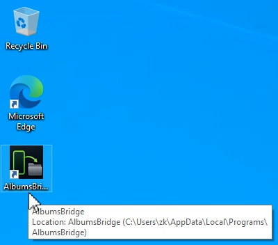 AlbumsBridge shortcut on the Windows desktop