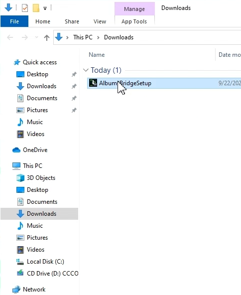 The installer file in the Windows Downloads folder