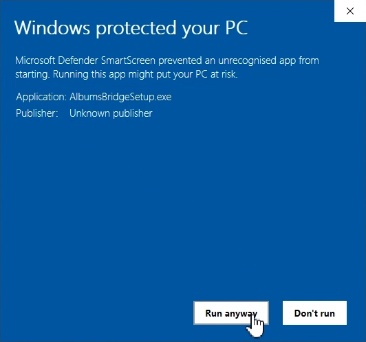 Windows protected your PC warning with the Run anyway button highlighted