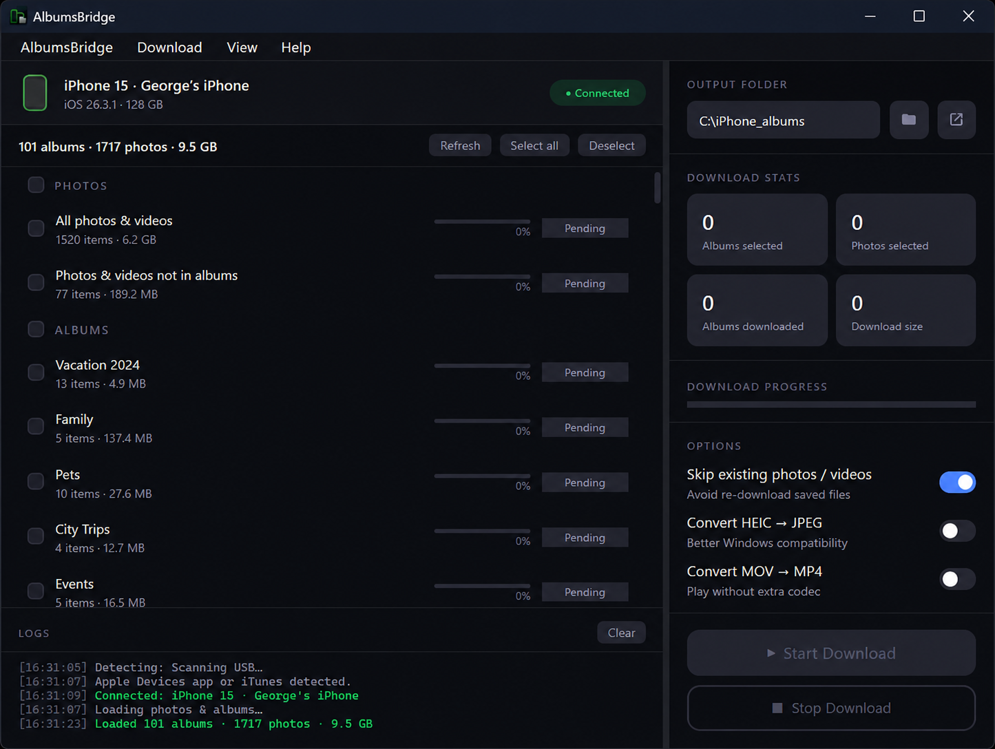 AlbumsBridge app screenshot